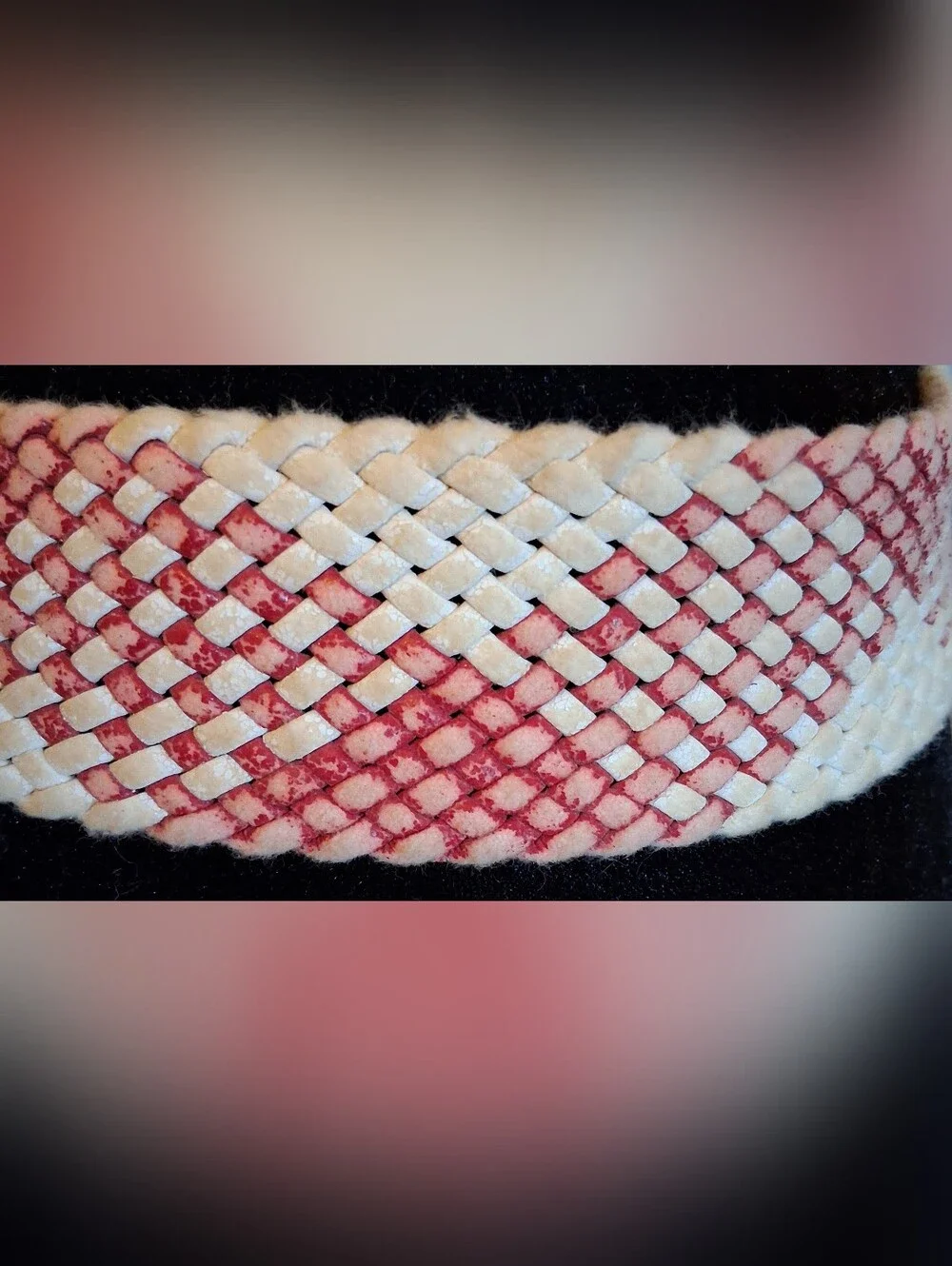 EUC RARE Vintage 70s Guy Laroche White Leather & Red Gradient Weave Belt 32in